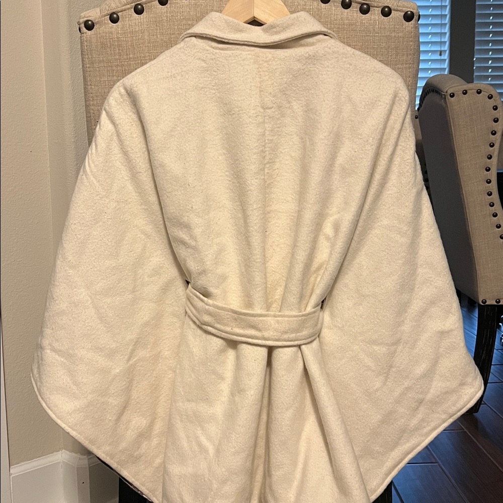Victoria Dunn Cream Cape Wrap Coat Plaid Lined Belted Cottagecore Old Money - Picture 14 of 14